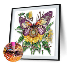 Load image into Gallery viewer, Butterfly Sunflower Calligraphy And Painting 30*30CM (canvas) Partial Special-Shaped Drill Diamond Painting
