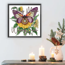 Load image into Gallery viewer, Butterfly Sunflower Calligraphy And Painting 30*30CM (canvas) Partial Special-Shaped Drill Diamond Painting
