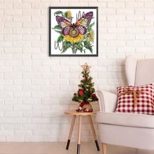 Load image into Gallery viewer, Butterfly Sunflower Calligraphy And Painting 30*30CM (canvas) Partial Special-Shaped Drill Diamond Painting
