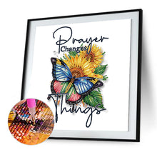 Load image into Gallery viewer, Butterfly Sunflower Calligraphy And Painting 30*30CM (canvas) Partial Special-Shaped Drill Diamond Painting
