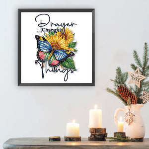 Butterfly Sunflower Calligraphy And Painting 30*30CM (canvas) Partial Special-Shaped Drill Diamond Painting