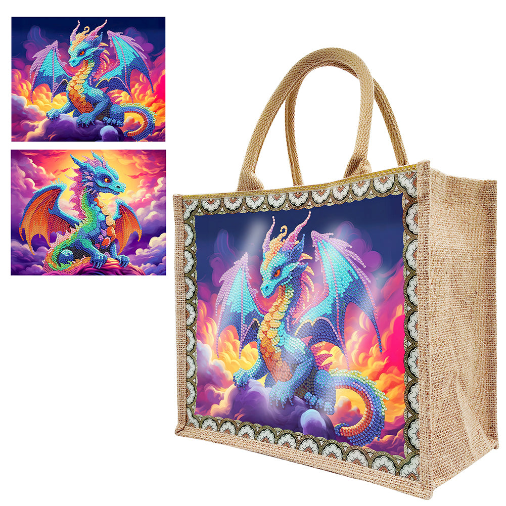 Linen Diamond Painting Tote Bag Replaceable Canvas for Women Adults (Pterosaur)