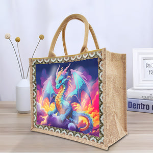 Linen Diamond Painting Tote Bag Replaceable Canvas for Women Adults (Pterosaur)