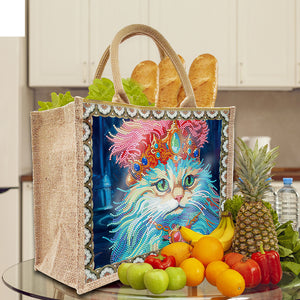 Linen Diamond Painting Tote Bag Replaceable Canvas for Women Adults Craft (Cat)