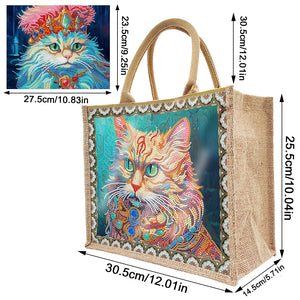 Linen Diamond Painting Tote Bag Replaceable Canvas for Women Adults Craft (Cat)