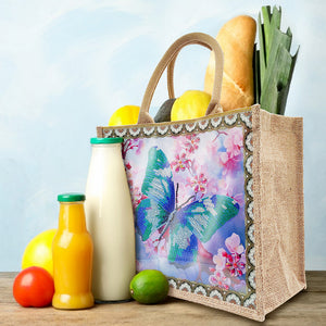 Linen Diamond Painting Tote Bag Replaceable Canvas for Women (Garden Butterfly)