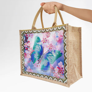 Linen Diamond Painting Tote Bag Replaceable Canvas for Women (Garden Butterfly)