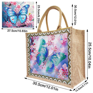 Linen Diamond Painting Tote Bag Replaceable Canvas for Women (Garden Butterfly)