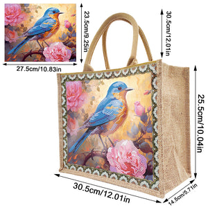 Linen Diamond Painting Tote Bag Replaceable Canvas for Women (Flowers and Bird)