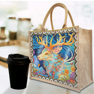 Linen Diamond Painting Tote Bag Replaceable Canvas for Women Adults Craft (Elk)