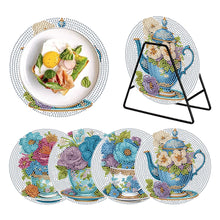 Load image into Gallery viewer, 4Pcs Wooden Diamond Painted Placemats Tableware Mat with Holder(Tea Art Bouquet)
