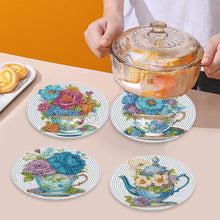 Load image into Gallery viewer, 4Pcs Wooden Diamond Painted Placemats Tableware Mat with Holder(Tea Art Bouquet)
