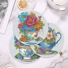 Load image into Gallery viewer, 4Pcs Wooden Diamond Painted Placemats Tableware Mat with Holder(Tea Art Bouquet)
