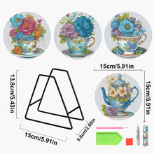 Load image into Gallery viewer, 4Pcs Wooden Diamond Painted Placemats Tableware Mat with Holder(Tea Art Bouquet)
