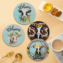 Load image into Gallery viewer, 4 Pcs Wooden Diamond Painted Placemats Tableware Mat with Holder (Milk Cow)
