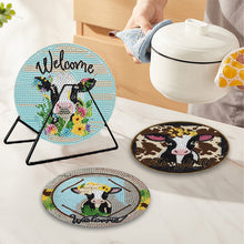 Load image into Gallery viewer, 4 Pcs Wooden Diamond Painted Placemats Tableware Mat with Holder (Milk Cow)
