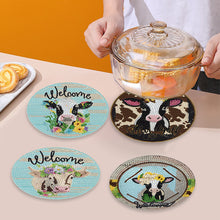 Load image into Gallery viewer, 4 Pcs Wooden Diamond Painted Placemats Tableware Mat with Holder (Milk Cow)
