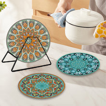 Load image into Gallery viewer, 4 Pcs Wooden Diamond Painted Placemats Tableware Mat with Holder (Datura)
