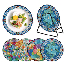 Load image into Gallery viewer, 4 Pcs Wooden Diamond Painted Placemats Tableware Mat with Holder (Flower)
