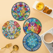 Load image into Gallery viewer, 4 Pcs Wooden Diamond Painted Placemats Tableware Mat with Holder (Flower)
