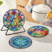 Load image into Gallery viewer, 4 Pcs Wooden Diamond Painted Placemats Tableware Mat with Holder (Flower)
