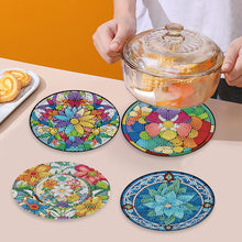 Load image into Gallery viewer, 4 Pcs Wooden Diamond Painted Placemats Tableware Mat with Holder (Flower)
