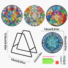 Load image into Gallery viewer, 4 Pcs Wooden Diamond Painted Placemats Tableware Mat with Holder (Flower)
