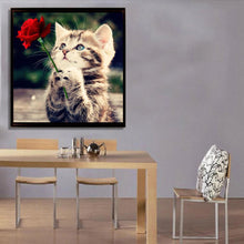 Load image into Gallery viewer, Naughty Kitten Cat Rose 30x30cm(canvas) partial round drill diamond painting
