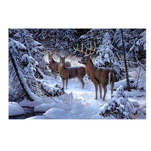 Snow Deers Elk 30x24cm(canvas) partial round drill diamond painting