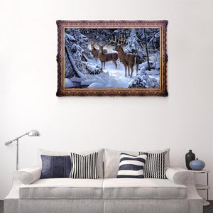 Snow Deers Elk 30x24cm(canvas) partial round drill diamond painting