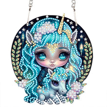 Load image into Gallery viewer, Acrylic Single-Sided 5D DIY Diamond Painting Hanging Pendant (Girl and Unicorn)
