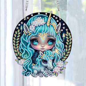 Acrylic Single-Sided 5D DIY Diamond Painting Hanging Pendant (Girl and Unicorn)