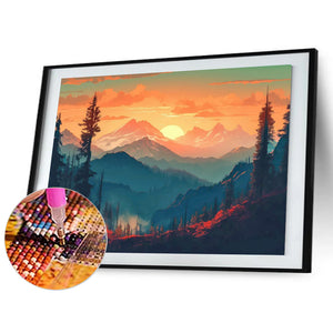 Hillside Sunset 40*30CM (canvas) Full Round Drill Diamond Painting