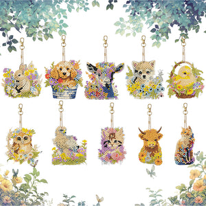 10Pcs Rabbit Double Sided Diamond Painting Keychain Pendant for Beginners Adults