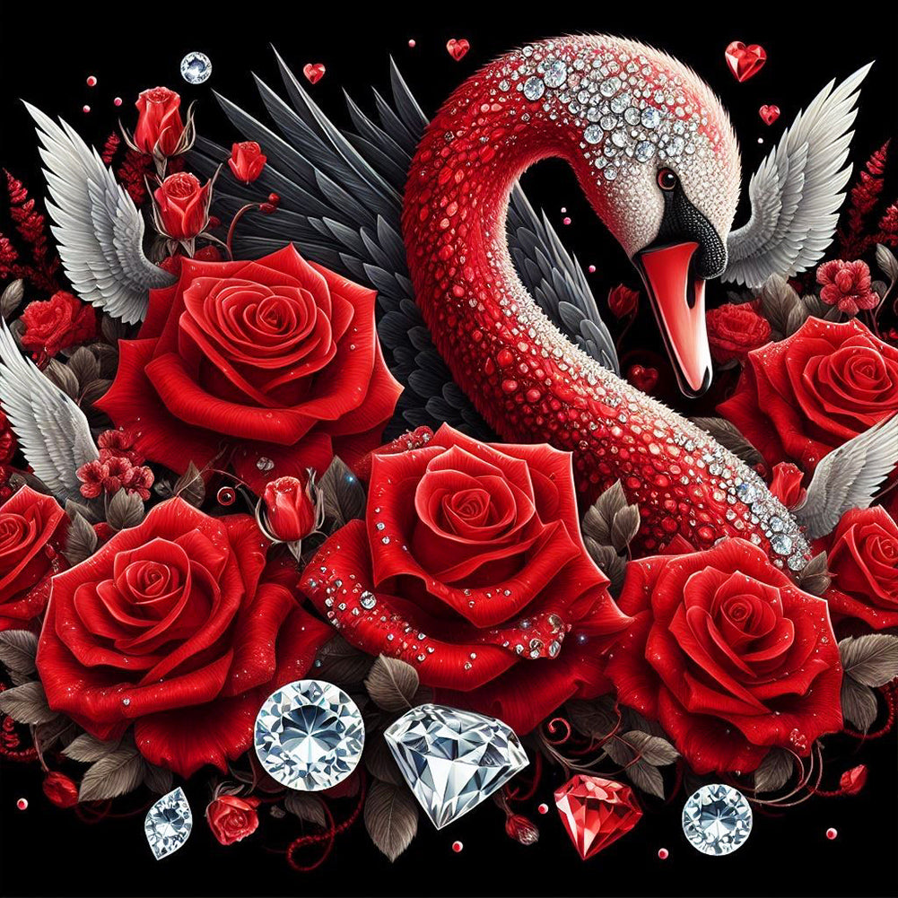 Swan And Red Rose 30*30CM (canvas) Full Round Drill Diamond Painting