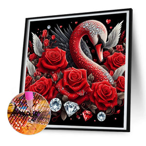 Swan And Red Rose 30*30CM (canvas) Full Round Drill Diamond Painting