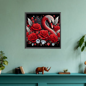 Swan And Red Rose 30*30CM (canvas) Full Round Drill Diamond Painting