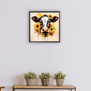 Sunflower Cow 30*30CM (canvas) Full Round Drill Diamond Painting