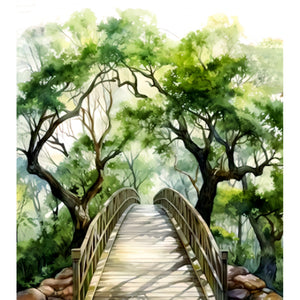 Oak Bridge Spring Forest 40*45CM (canvas) Full Round Drill Diamond Painting