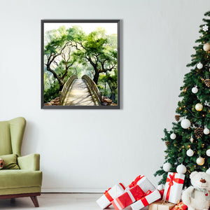 Oak Bridge Spring Forest 40*45CM (canvas) Full Round Drill Diamond Painting