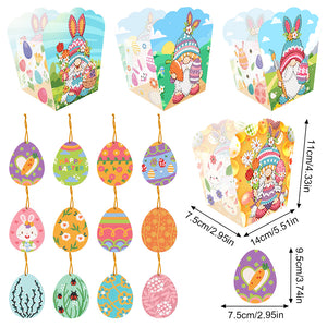 4 Pcs Diamond Painting Easter Party Decoration Boxes (12pcs Easter Pendant)