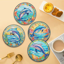 Load image into Gallery viewer, 4 PCS Wood Diamond Painted Placemats Kitchen Dish Mat with Holder (Dolphin)
