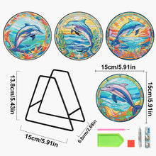 Load image into Gallery viewer, 4 PCS Wood Diamond Painted Placemats Kitchen Dish Mat with Holder (Dolphin)
