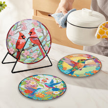 Load image into Gallery viewer, 4 PCS Wood Diamond Painted Placemats Kitchen Dish Mat with Holder (Bird)
