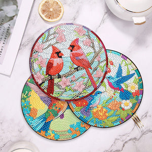 4 PCS Wood Diamond Painted Placemats Kitchen Dish Mat with Holder (Bird)