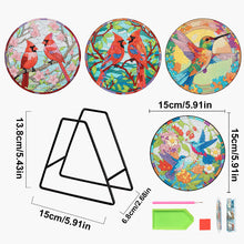 Load image into Gallery viewer, 4 PCS Wood Diamond Painted Placemats Kitchen Dish Mat with Holder (Bird)
