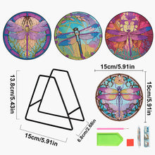 Load image into Gallery viewer, 4 PCS Wood Diamond Painted Placemats Kitchen Dish Mat with Holder (Dragonfly)
