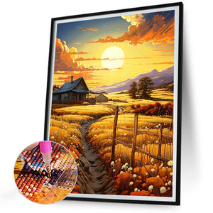 Wheat Field At Sunset 30*40CM (canvas) Full Round Drill Diamond Painting