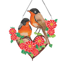 Load image into Gallery viewer, Acrylic Single-Sided DIY Diamond Painting Hanging Pendant (Heart Twin Sparrows)
