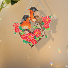 Load image into Gallery viewer, Acrylic Single-Sided DIY Diamond Painting Hanging Pendant (Heart Twin Sparrows)
